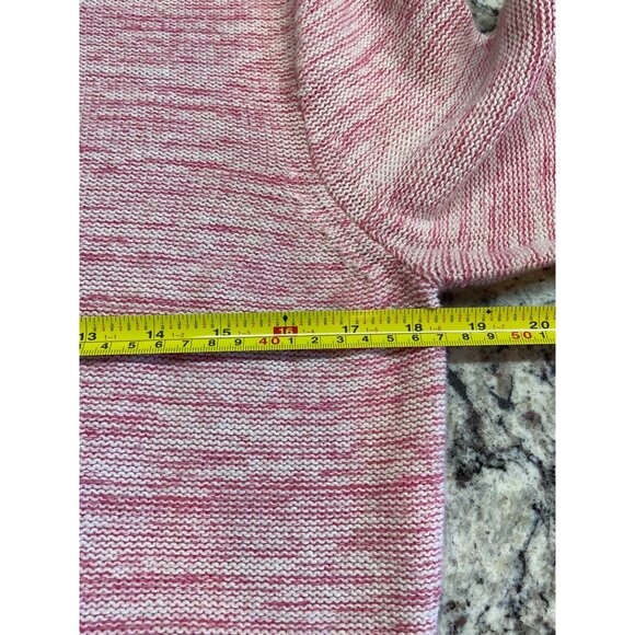 Chaps Womens Pink Marled Sweater Large Front Pockets Ribbed Trim Long Sleeve - Picture 8 of 9